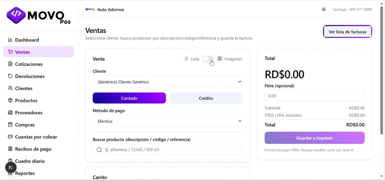 Proceso de facturación en modo imágenes